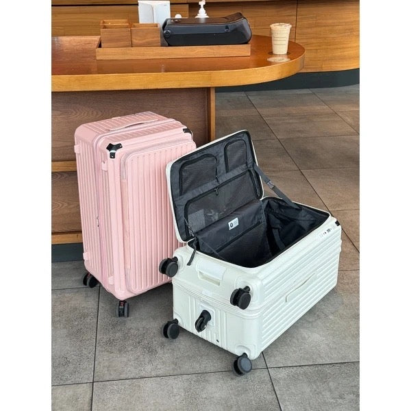 SwiftGlide Expandable Hardshell Luggage – Side-Opening Rolling Suitcase with USB Port, TSA Lock & Coffee Holder