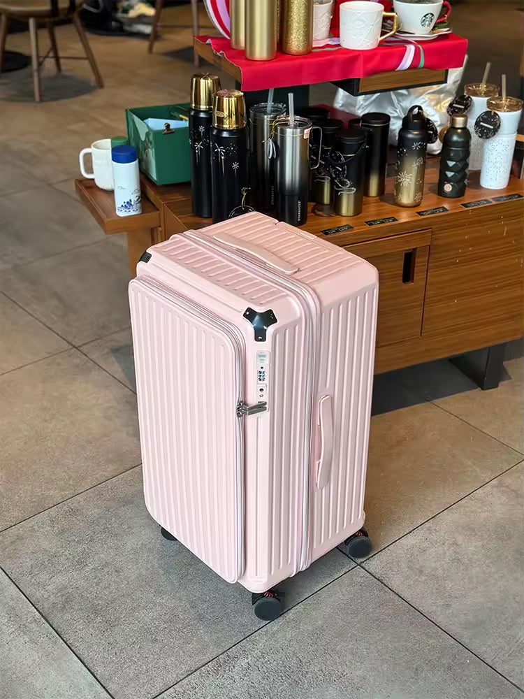 SwiftGlide Expandable Hardshell Luggage – Side-Opening Rolling Suitcase with USB Port, TSA Lock & Coffee Holder