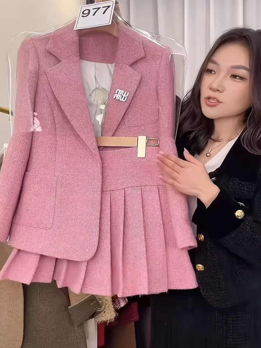 Luxe Pink Tweed Blazer & Skirt Set