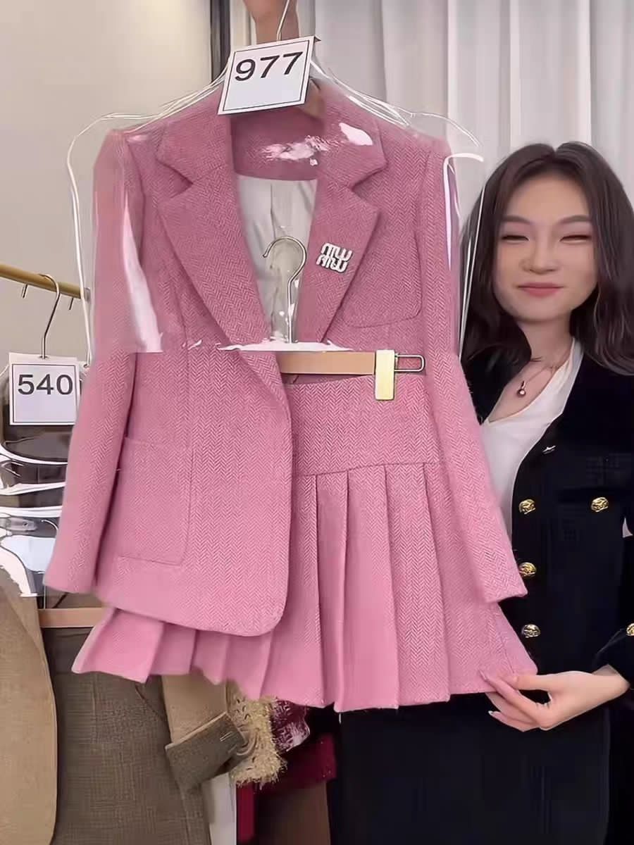 Luxe Pink Tweed Blazer & Skirt Set