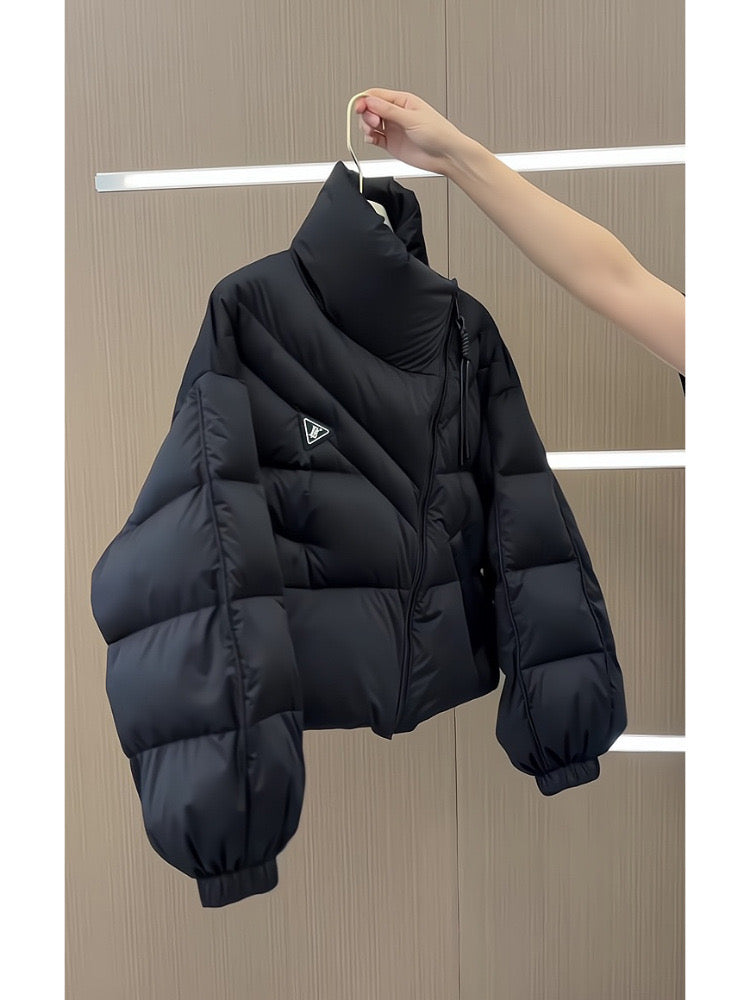 Elegant Stand Collar Zipper Jacket for Women - Winter Cotton Outerwear