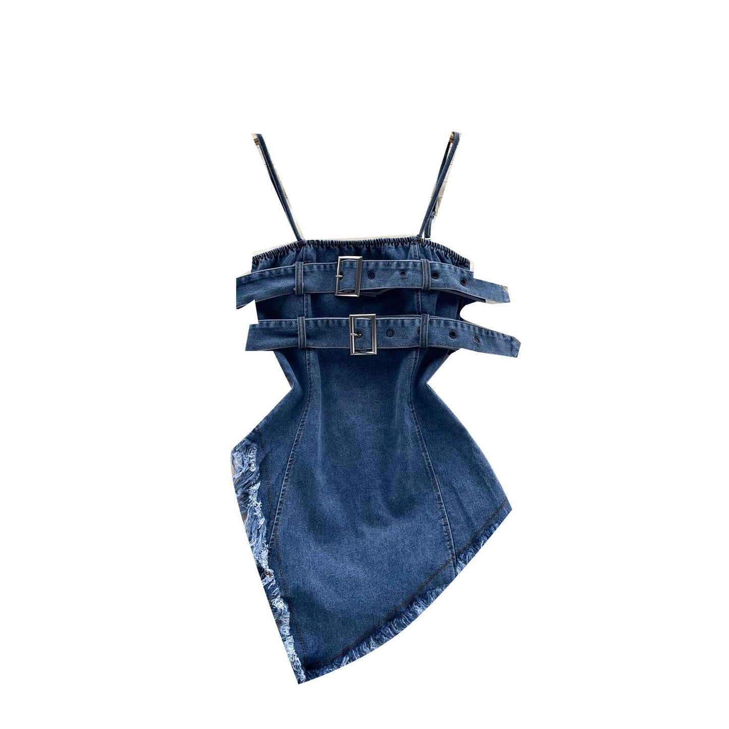 Summer Chic Raw-Edge Denim Tube Dress - Waist-Slimming A-Line