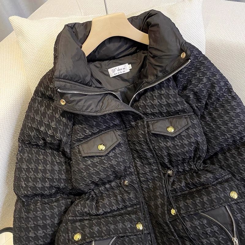 Valencia Houndstooth Stand Collar Slim Fit Winter Jacket