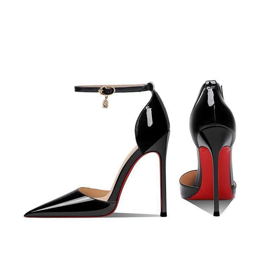 Velora Red-Sole Gloss Stilettos – Midnight Noir Edition